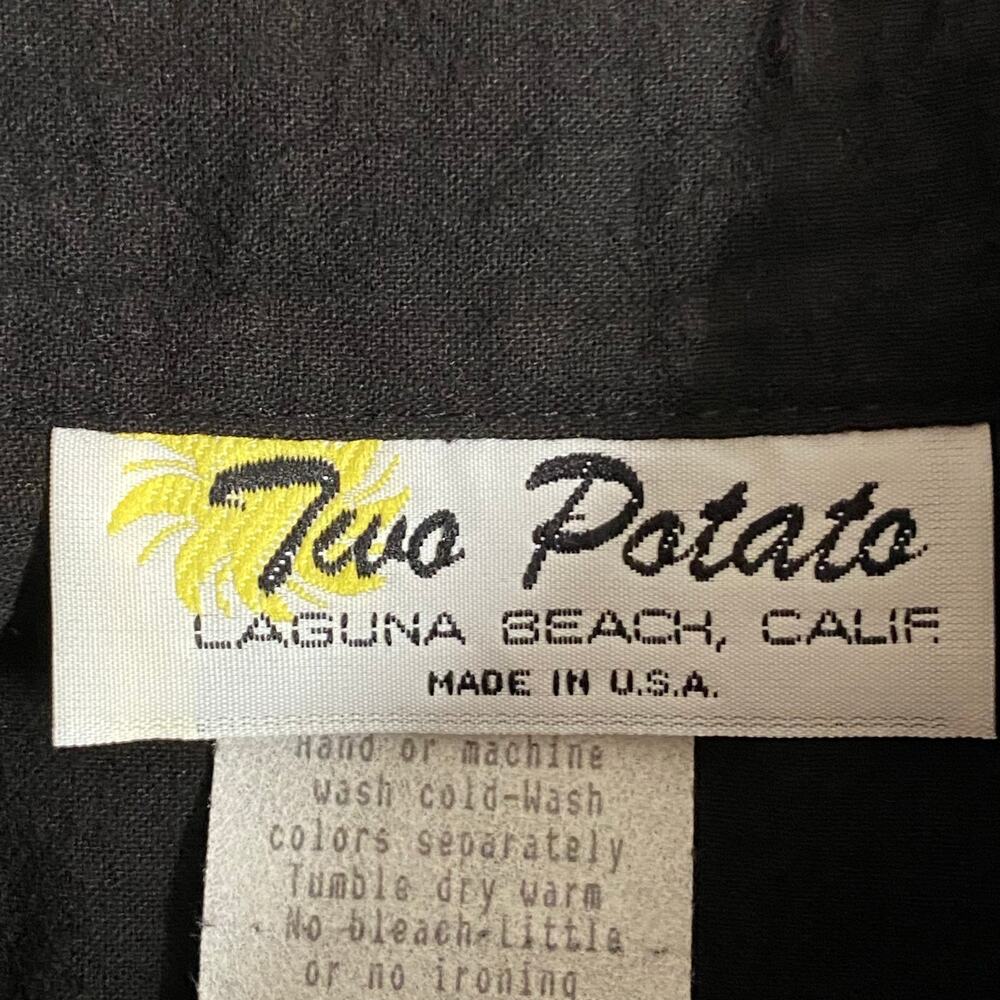 Vtg 80s 90s Two Potato Button Down Tie Back Short Sleeve Maxi Dress XS Black NOS - Picture 15 of 16